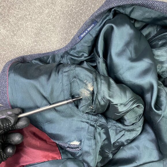 Lands End Lambs Wool Herringbone Tweed Blazer Sport Coat Men's 39R Blue Black - Picture 9 of 16